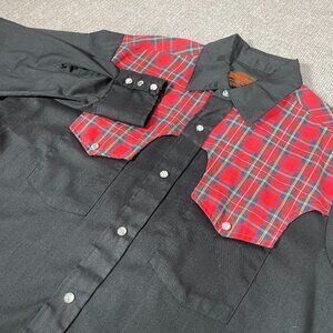 Vintage Stir-Ups Western Shirt Mens Size Medium Black Pearl Snap USA 70's